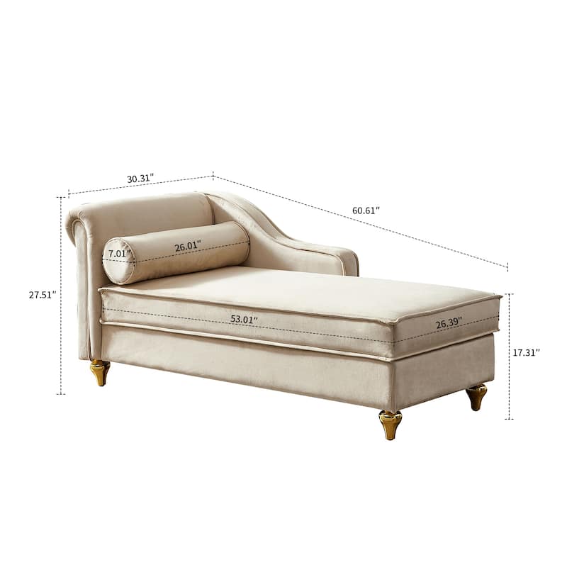 French Elegant Velvet Upholstered Storage Chaise Lounge Chair with a Pillow