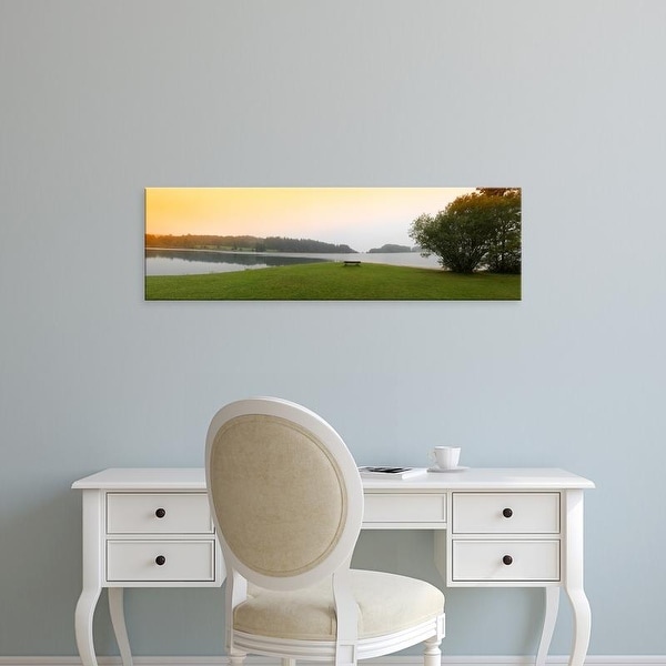 Easy Art Prints Panoramic Images's 'Bench at the lakeside, Forggensee Lake, Bavaria, Germany' Premium Canvas Art