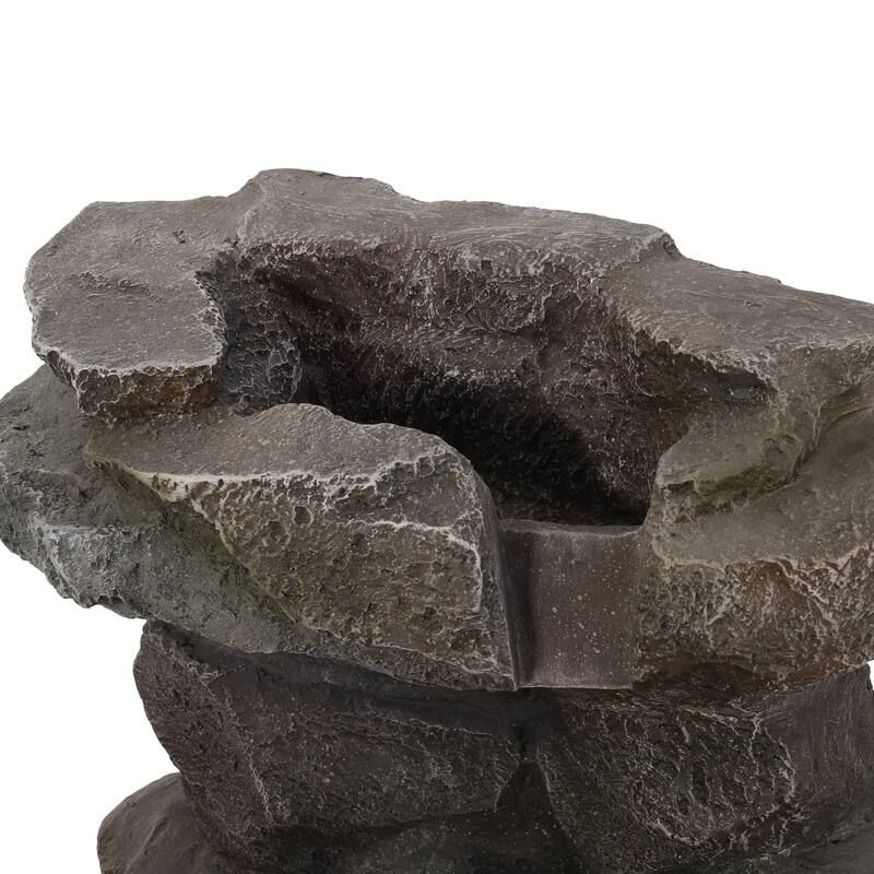 34"H 4 Tier Floor Fountain With LED Light, Stone Gray Outdoor Fountain