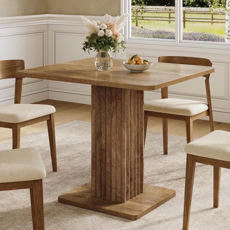 35.43" L x 31.5" W Small Dining Table with Fluted Base, Wood Kitchen Table for 2-4 People - Brown