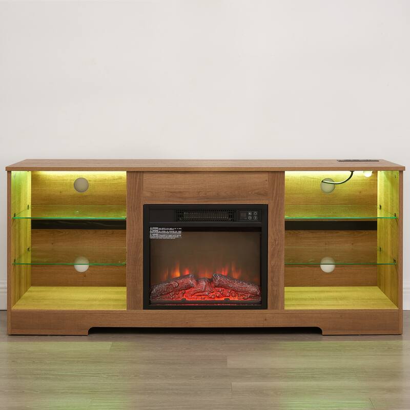 57.87" Fireplace TV Stand with 7 Color LED Flames and USB Charging