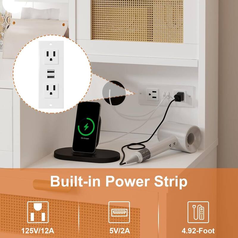 5 Drawers 7 Shelves Dressing Table, Makeup Vanity Desk with Mirror and Lights for Bedroom