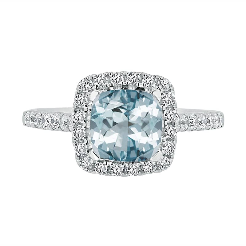Auriya 3/4ct Cushion-cut Aquamarine and Halo Diamond Engagement Ring 1/2cttw 14k Gold