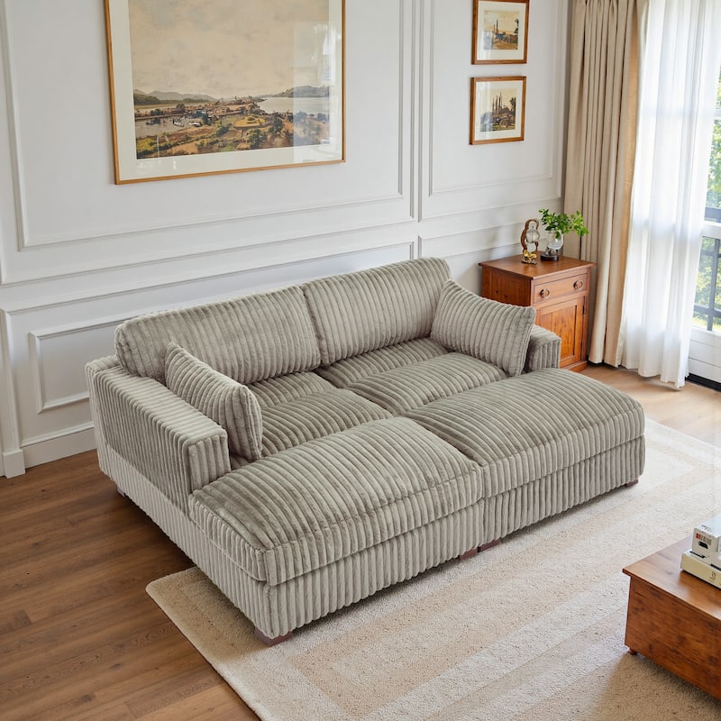 82" W Plush Corduroy Modular Sectional Sofa Chaise Lounge