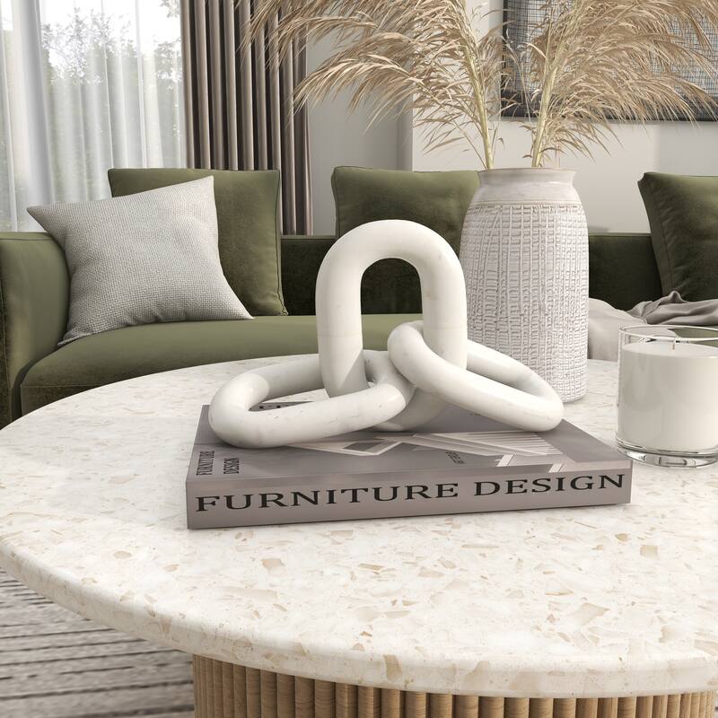 Luxe White Marble Geometric 2 or 3 Link Chain Sculpture