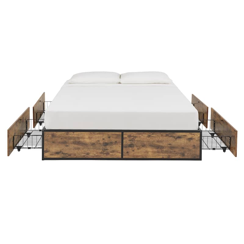 Youngstown Wood Finish Panel Black Metal Platform Bed with Storage Drawers by iNSPIRE Q Modern