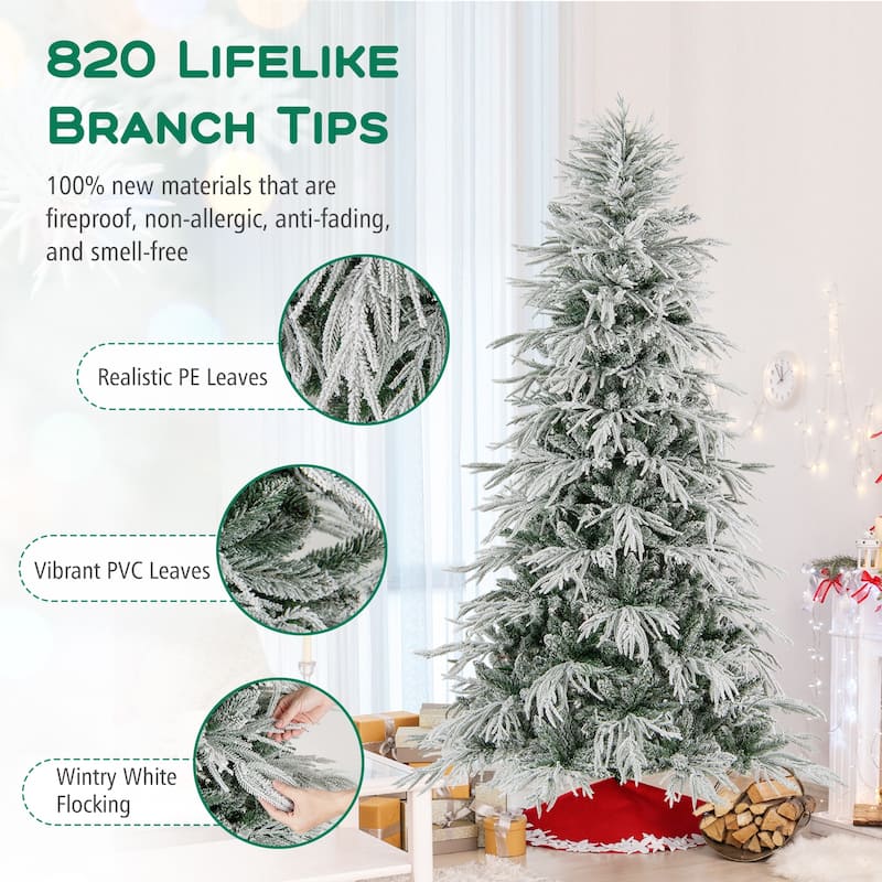 Costway 6/7/8 FT Artificial Christmas Tree with 820 PE PVC Branch Tips - Green & White - See Details
