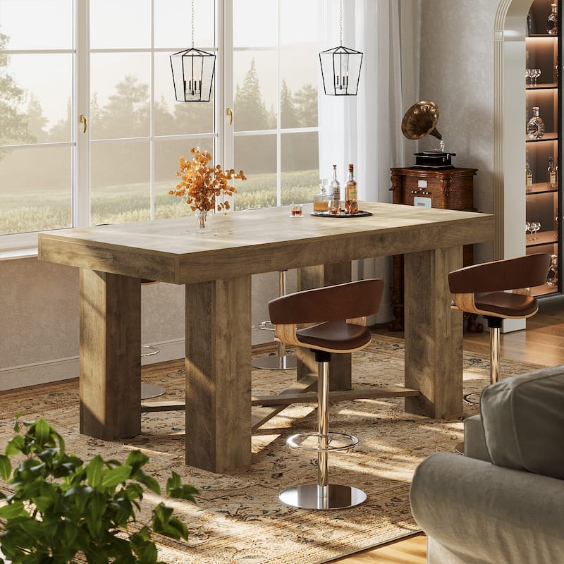 55" Farmhouse Bar Table, Modern Rectangular Counter Height Table