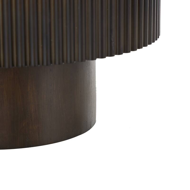 Wood Ribbed Decorative Bowl with Elevated Base - Dark or Light Brown - Roche River Decor