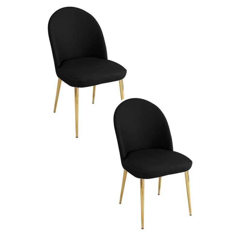 Era 24 Inch Dining Chair Set of 2, Curved Back, Black Faux Leather, Gold