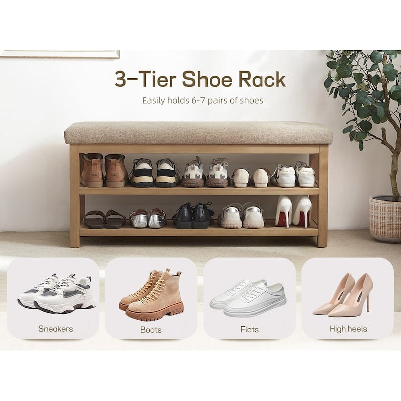 HUIMO Multi-Functional Solid Wood Bench with Storage Shelves 46in/39in/31in