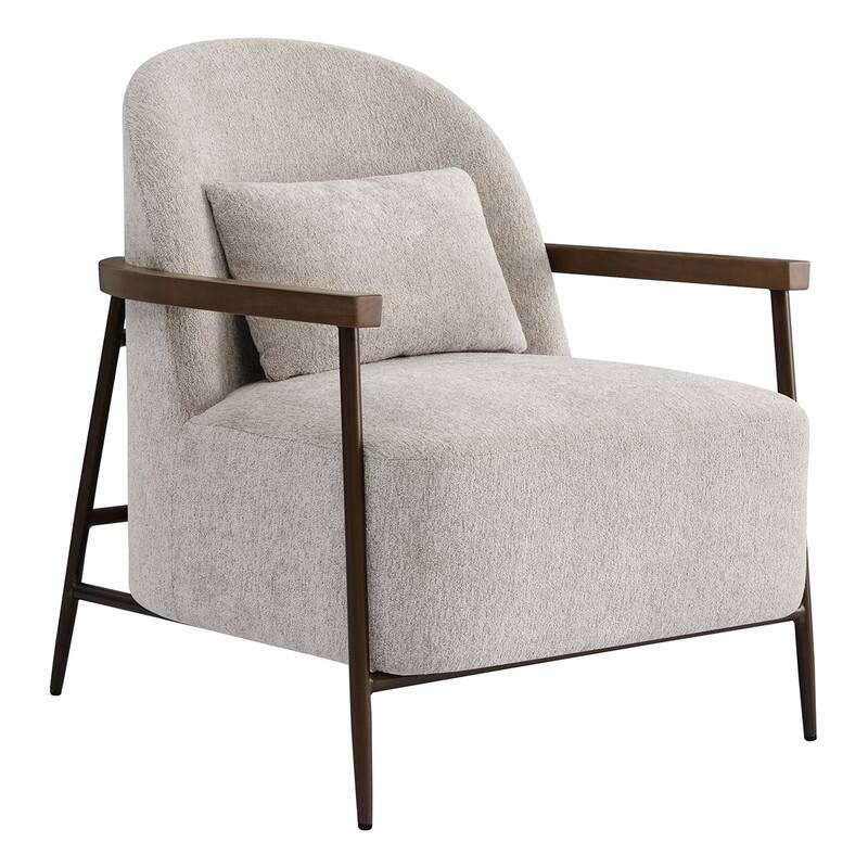 Spruce & Spring Anthony Modern Upholstered Faux Sherpa Chair with Wood Arms&Metal Legs