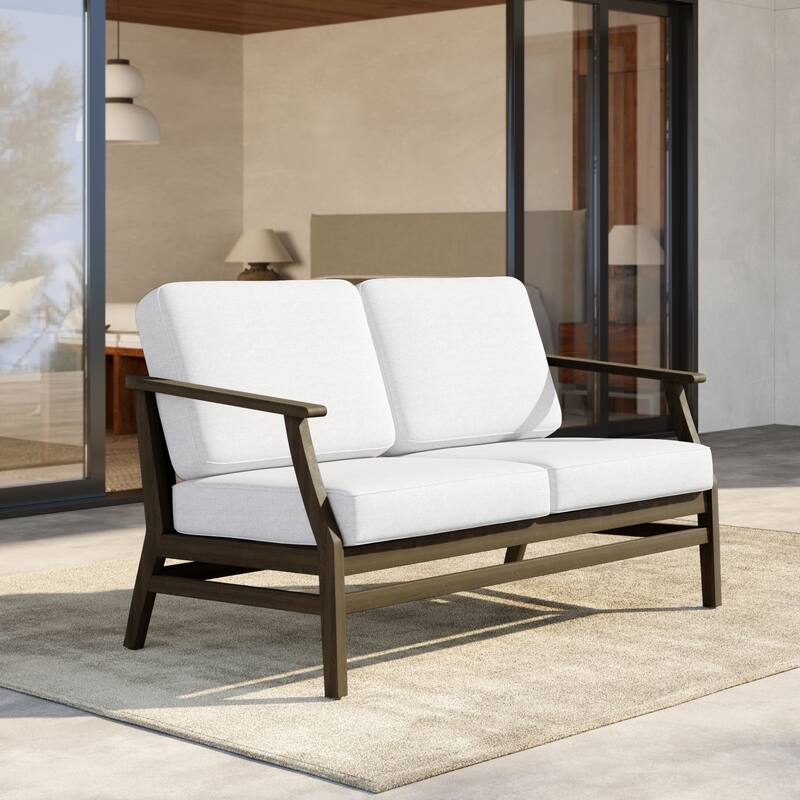 Outdoor Teak Wood Loveseat Sofa with Water-Resistant Cushions