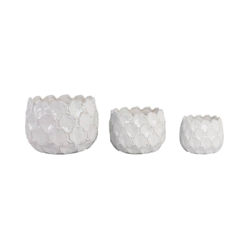 Stoneware Planters Textured Quatrefoil (Set of 3) - 11", 9", 7" White - 15" x 15" x 11" - White - 15" x 15" x 11"