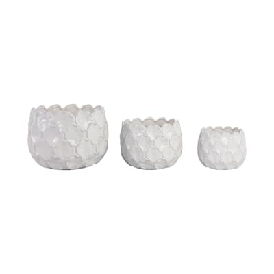 Stoneware Planters Textured Quatrefoil (Set of 3) - 11", 9", 7" White - 15" x 15" x 11"