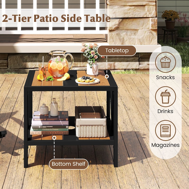 Gymax Outdoor Side Table 2-Tier Coffee End Table w/ 1.57'' Umbrella