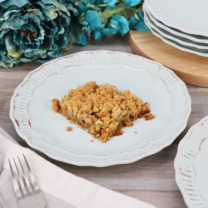 Modern Southern Home Capri 6 Piece 9 Inch Stoneware Embossed Dessert Plate Set in Egg Blue