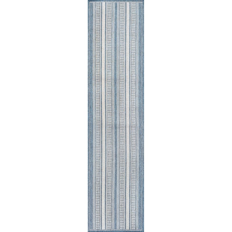 JONATHAN Y Negril Modern Double Stripe Indoor/Outdoor Area Rug - 2 X 8 - Blue/Light Gray