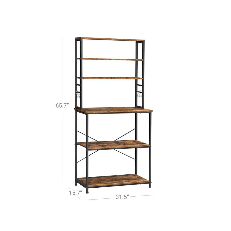 Baker's Rack, Microwave Oven Stand, 6-Tier Kitchen Utility Storage Shelf, 6 Hooks and Metal Frame - 31.5" x 15.7" x 65.7"