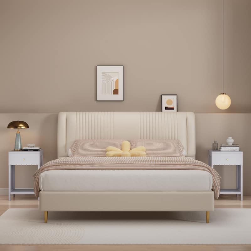 Anmytek Scalloped Edge Bedside Table Modern Storage Nightstand with Drawer Open Shelf