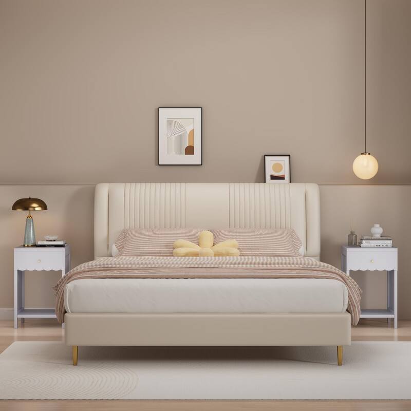 Modern Nightstand with Drawer and Open Shelf, Scalloped Edge Bedside Table for Bedroom, Cute Minimalist Side Table