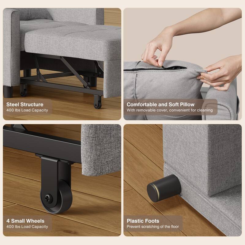 3 in 1 Pull Out Sleeper Sofa Bed, Convertible Modern Adjustable Upholstered Sleeper Chair Sofa