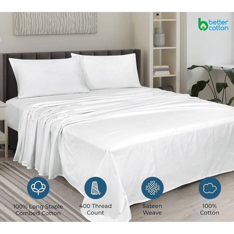 Royale Linen 400 Thread Count Cotton 4 Piece Sateen Sheet Set