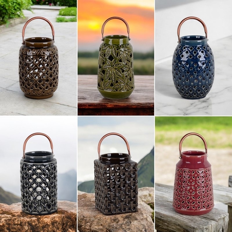 Set of 6 Assorted Hand-Painted Ceramic Candleholders with Handles "Stephania"