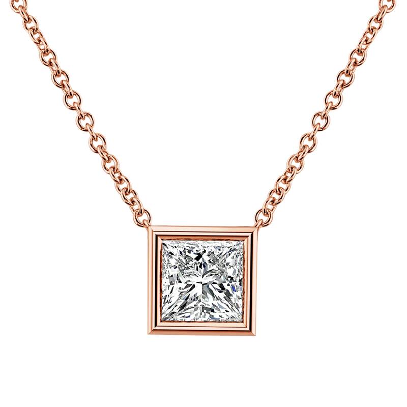 Auriya 14k Gold 1/2ctw Solitaire Princess-cut Diamond Necklace (I-J, VS1-VS2) - 0.50CT - White I-J - Rose