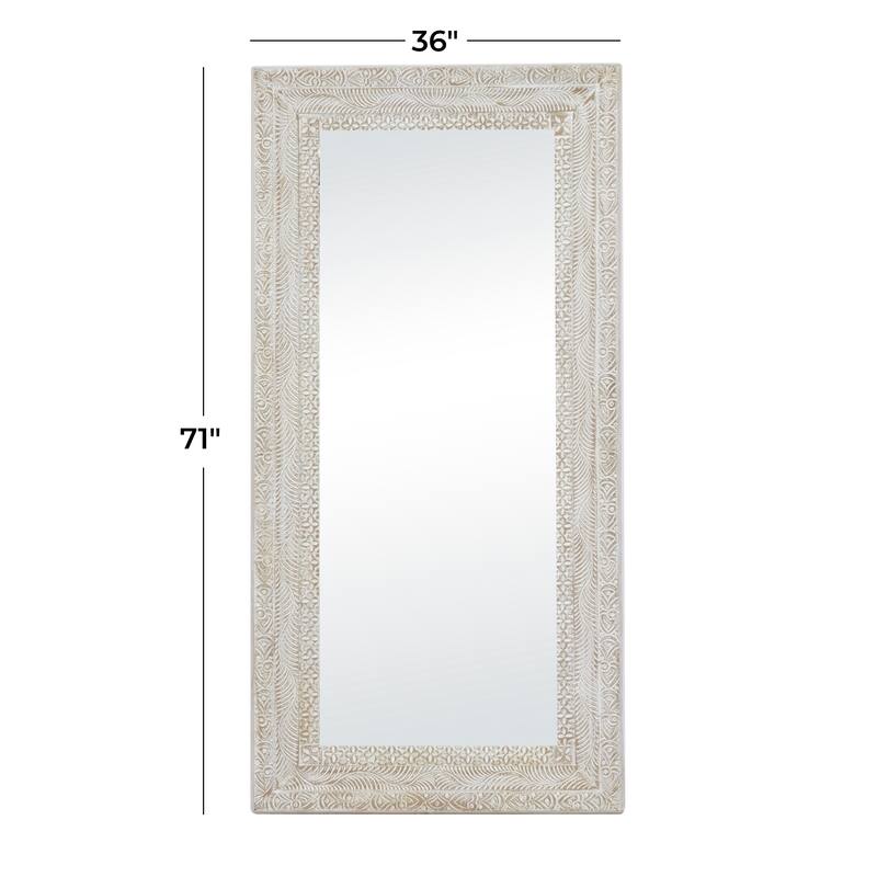 Brown Wood Intricately Carved Floral Room Wall Mirror