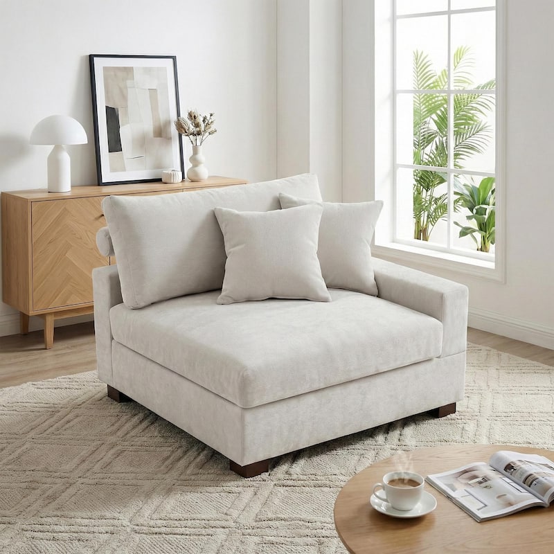 41" W Modern Chenille Corner Arm Accent Chair Sectional Module with Pillows