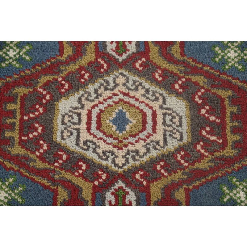 Geometric Blue Kazak Oriental Runner Rug Handmade Wool Carpet - 2'7"x 10'1"