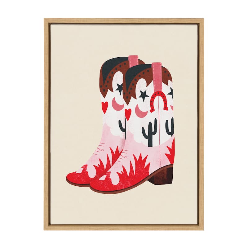 Kate and Laurel Sylvie Cowgirl Boots Framed Canvas by Tània García