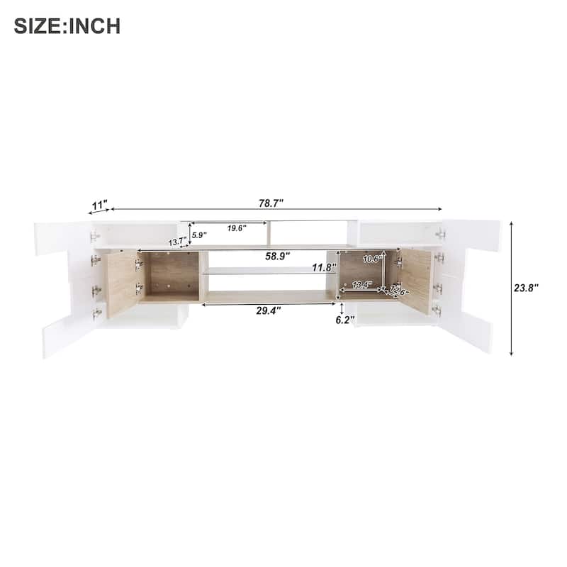 Unique Shape TV Stand with 2 Illuminated Glass Shelves