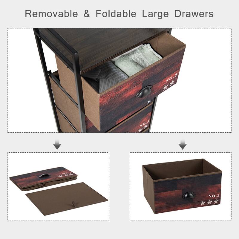 Costway 4 Drawer Fabric Dresser Storage Tower Nightstand Sturdy Steel