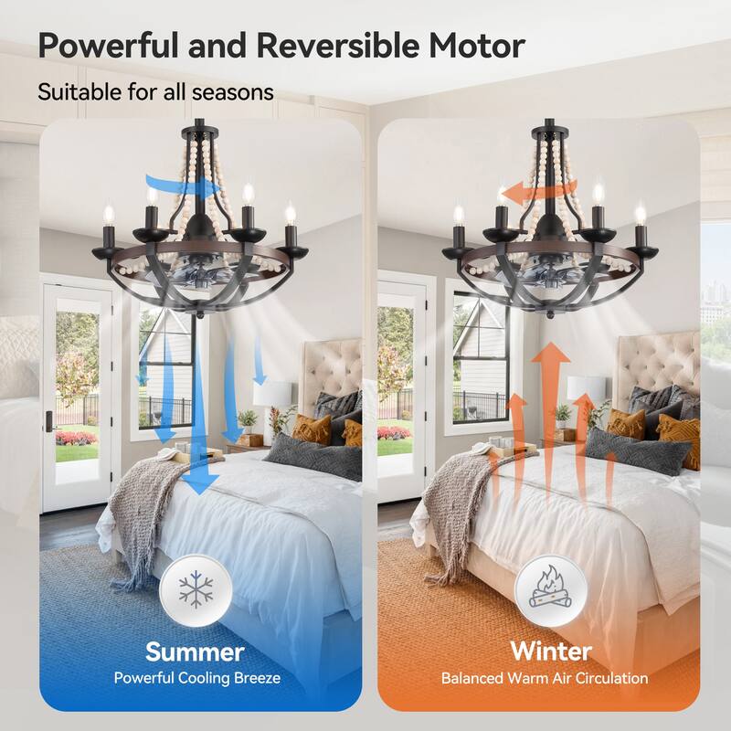 22-Inch Decorative Chandelier Ceiling Fan with Light and Remote