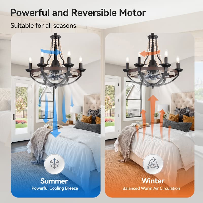 22-Inch Farmhouse 7-Blade Beaded Chandelier Ceiling Fan with Light and Remote