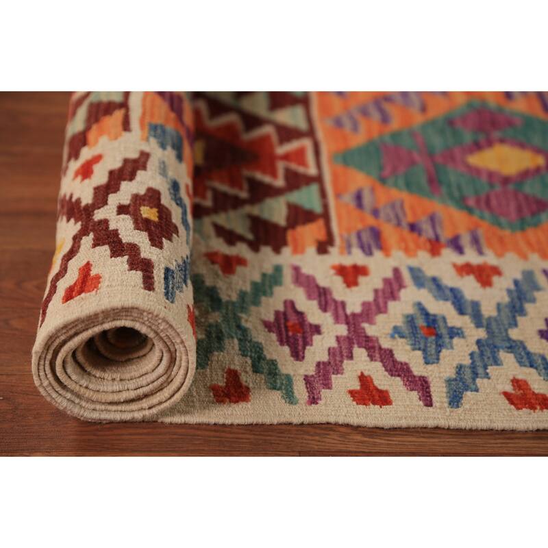 All-Over Geometric Kilim Area Rug Flatweave Wool Carpet - 8'0"x 11'7"