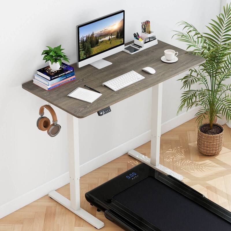 Costway 48” x 24” Electric Standing Desk with LED Display 2 Memory - Gray+White