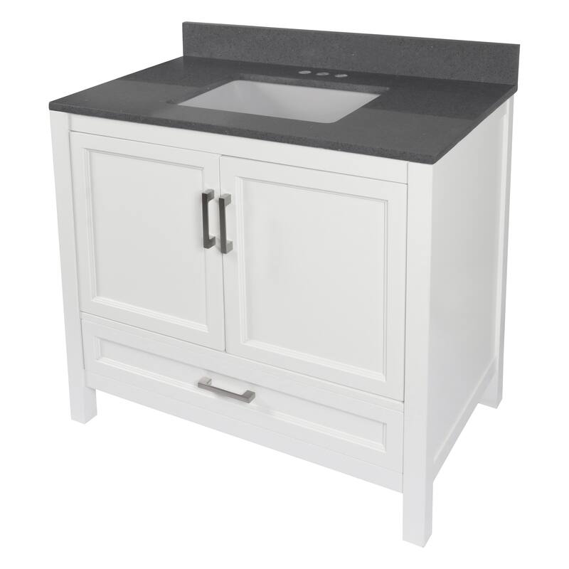 Nevado 37" Bathroom Vanity with Cultured Marble Vanity Top Sink in White with White Basin