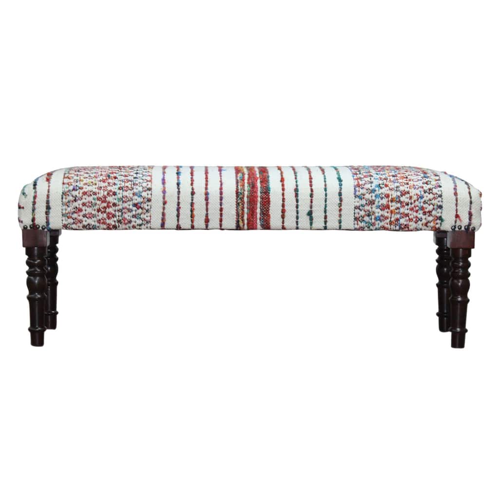 47" White and Brown Geometric Rectangular Bench