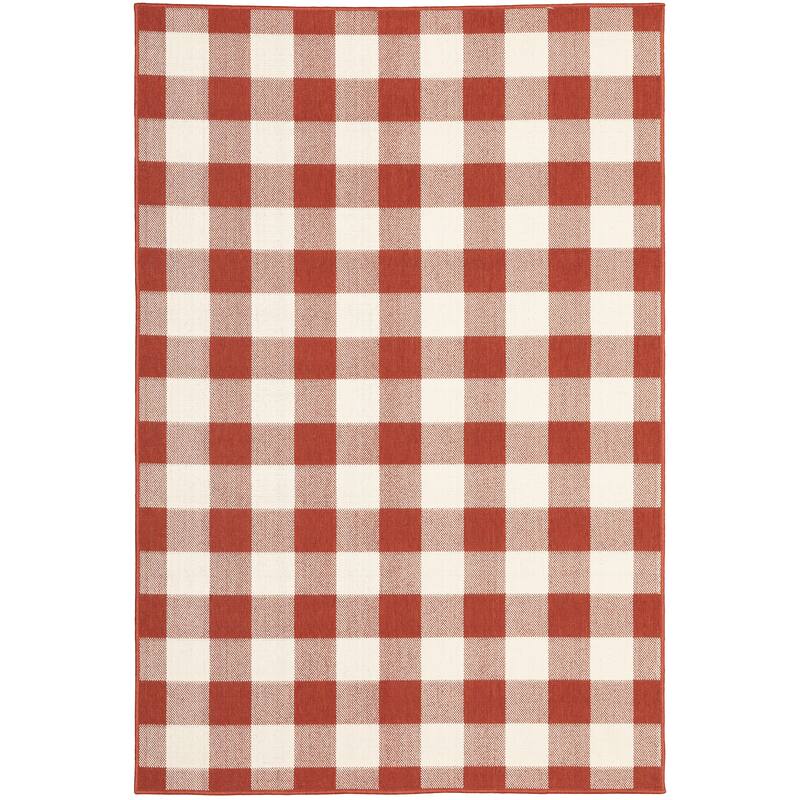 Miami Red Ivory Geometric Outdoor Casual Area Rug