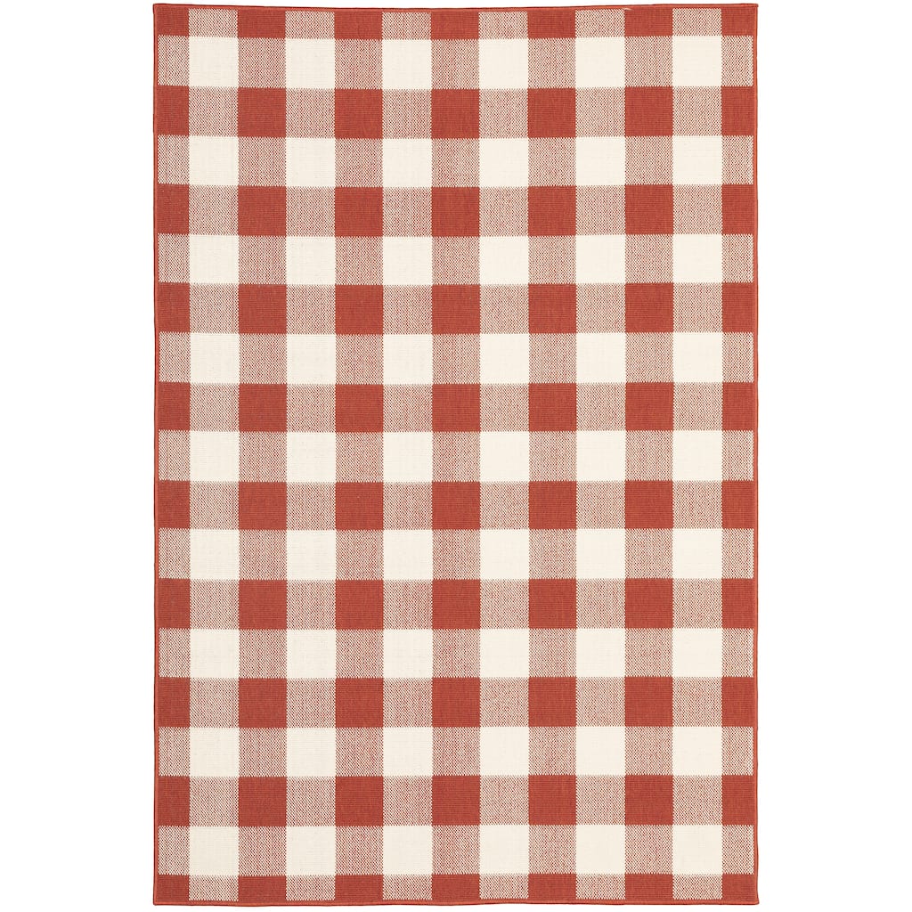 Miami Red Ivory Geometric Outdoor Casual Area Rug