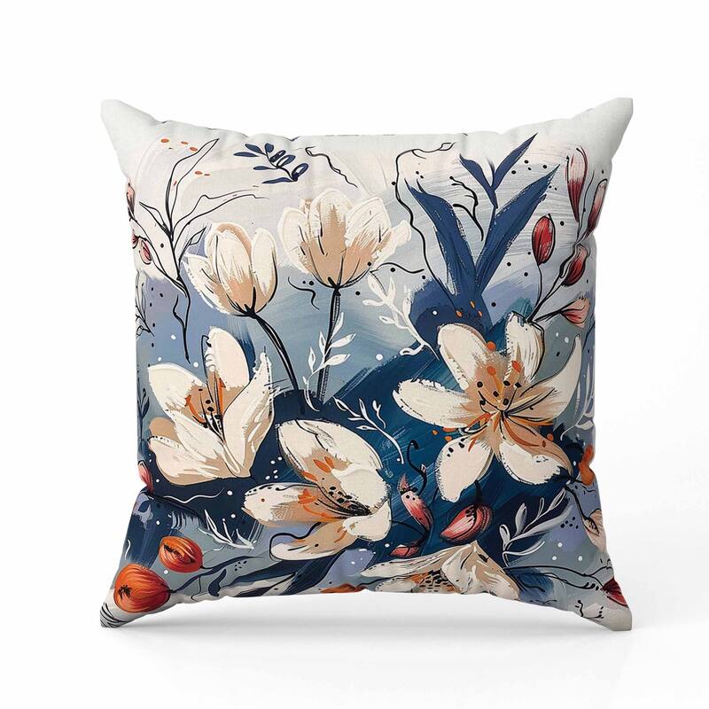 Painted Paradise Faux Suede Reversible Throw Pillow Blue and Red