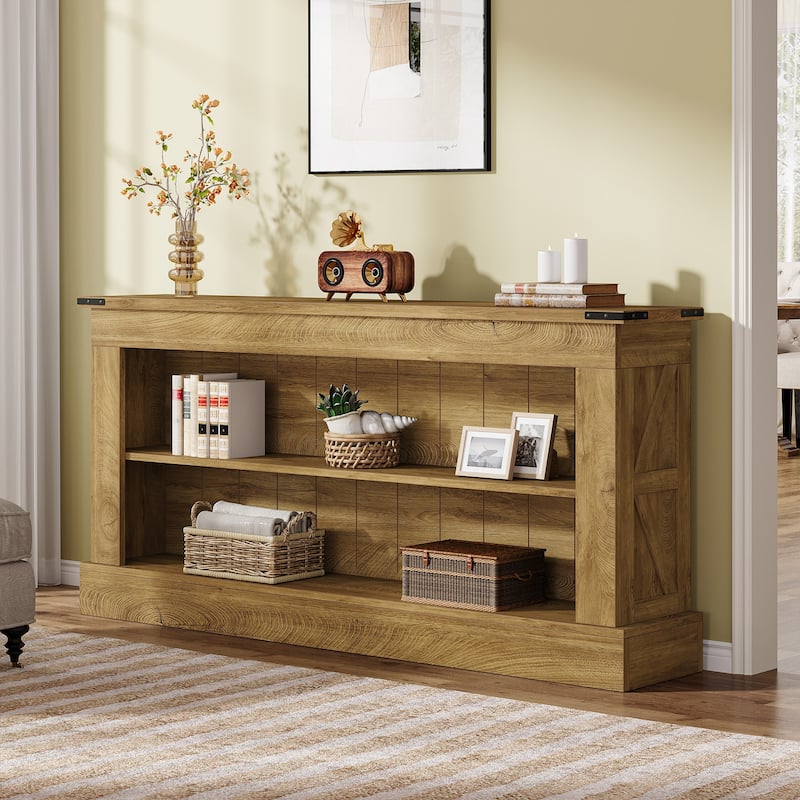 63 Inch Long Entryway Table, Narrow Sofa Console Table with Shelf