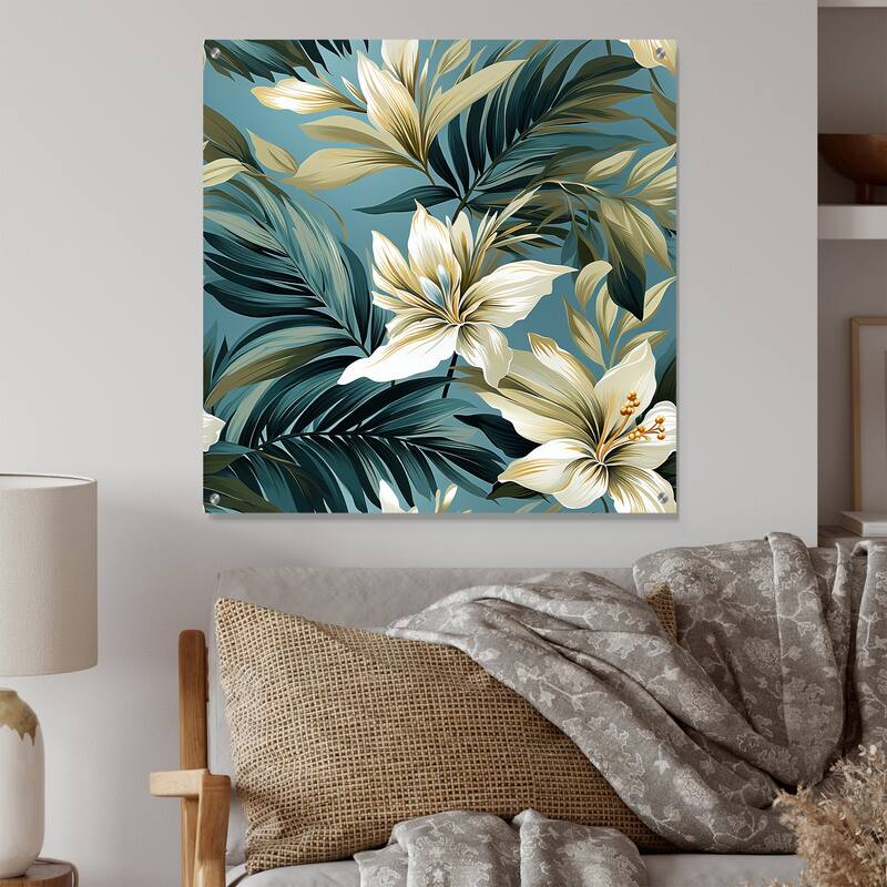 Designart "Coastal Neutrals Tropical Pattern" Abstract Gloss Wall Decor Beige Tropical Acrylic Wall Art For Dinning Room