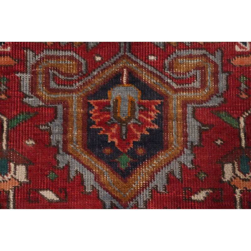 Hand Knotted Oriental 100% Wool Carpet Traditional Floral Red Heriz Area Rug - 11' 1'' X 7' 11''