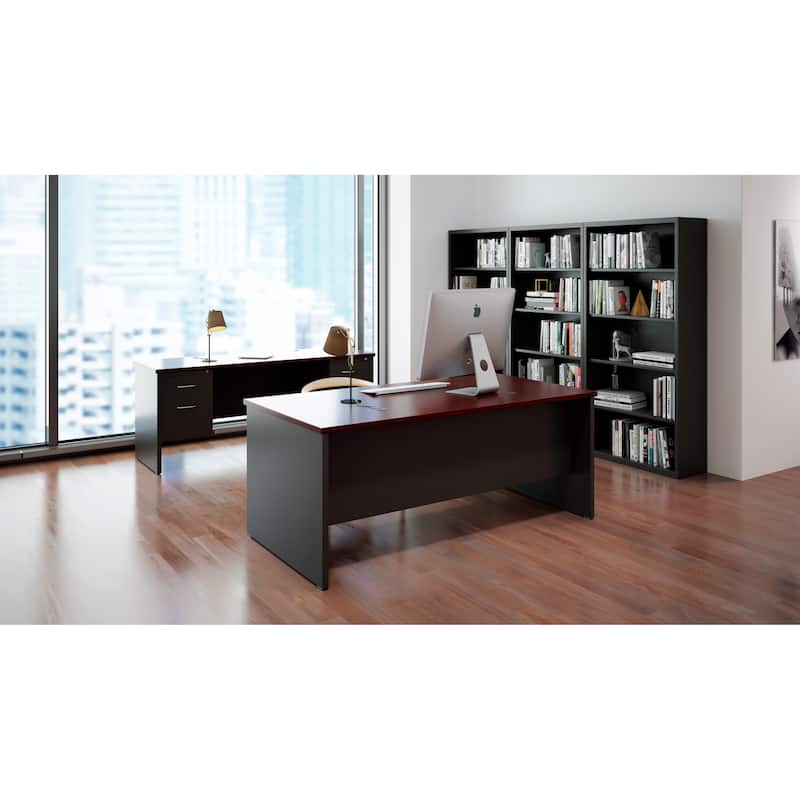 Hirsh Executive Office Modular Double Pedestal File Office Desk, 36 inch D x 72 inch W, Charcoal / Mahogany