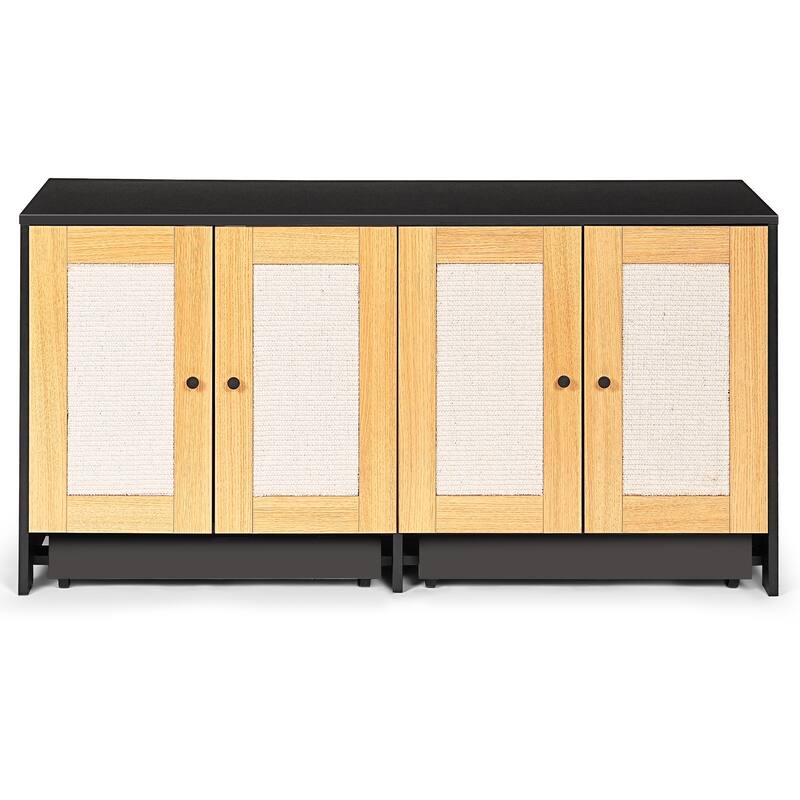 Double Litter Box Enclosure, Cat Litter Box Enclosure for 2 Cats, Hidden Litter Box Furniture with Rattan Doors