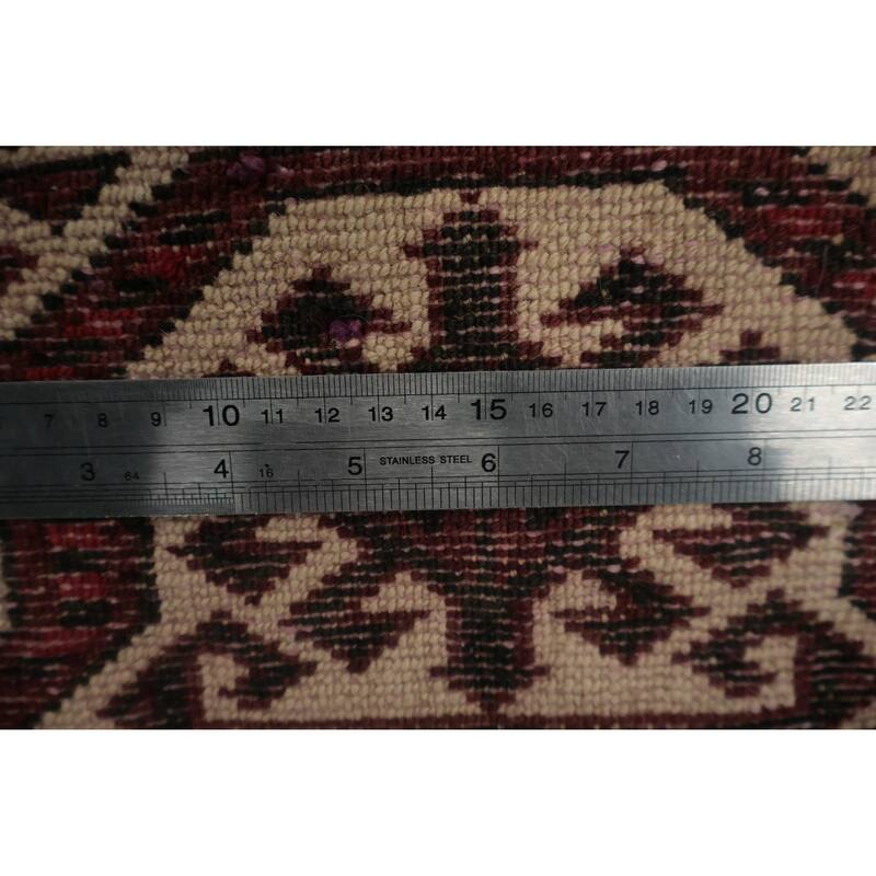 Hand Knotted Oriental 100% Wool Carpet Traditional Geometric Red Bokhara Area Rug - 9' 7'' X 7' 1''